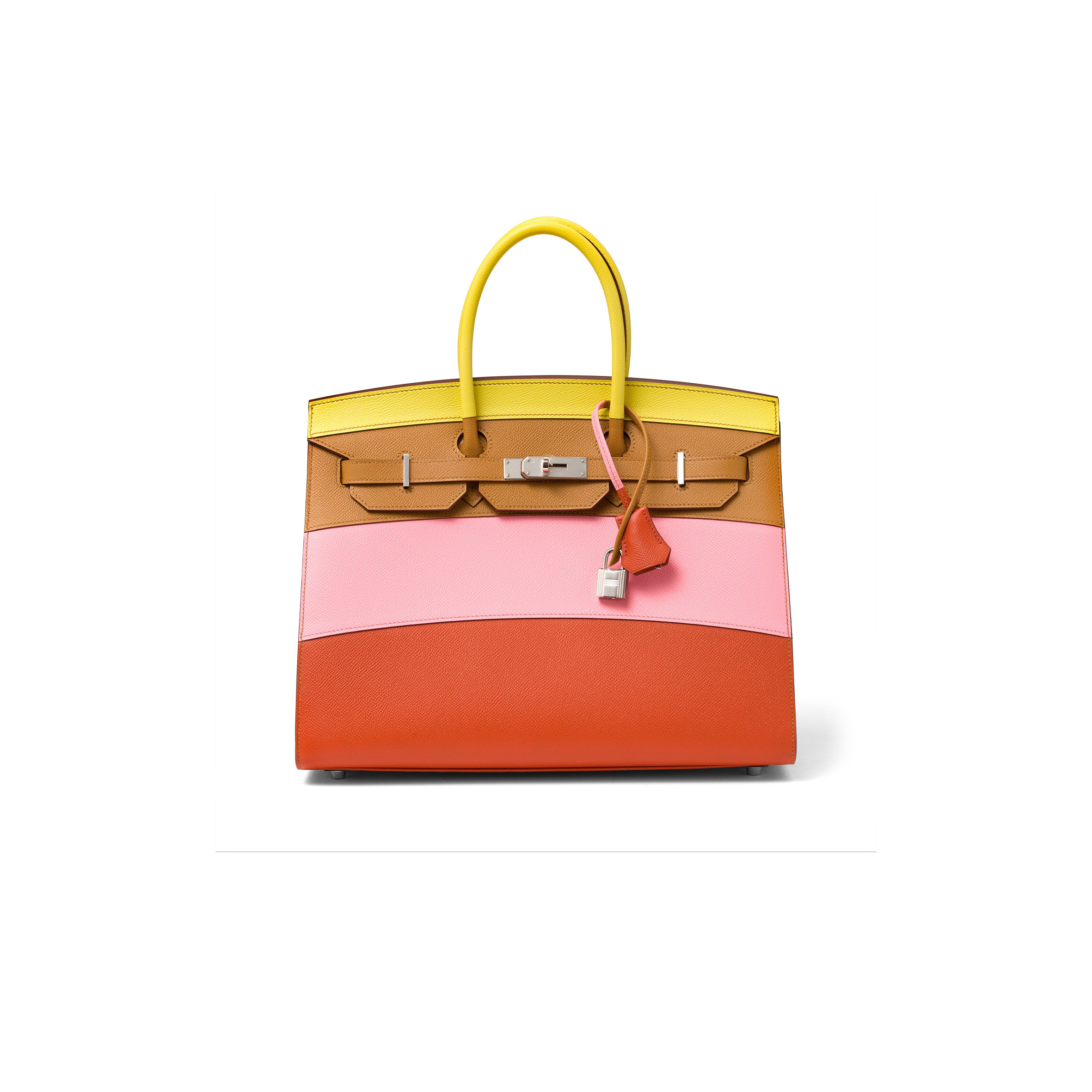 H**mes master birkin 35 epsom leather rainbow bag silver buckle h028326ck03 (35*28*18cm)